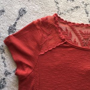 Burnt orange/red lace back top